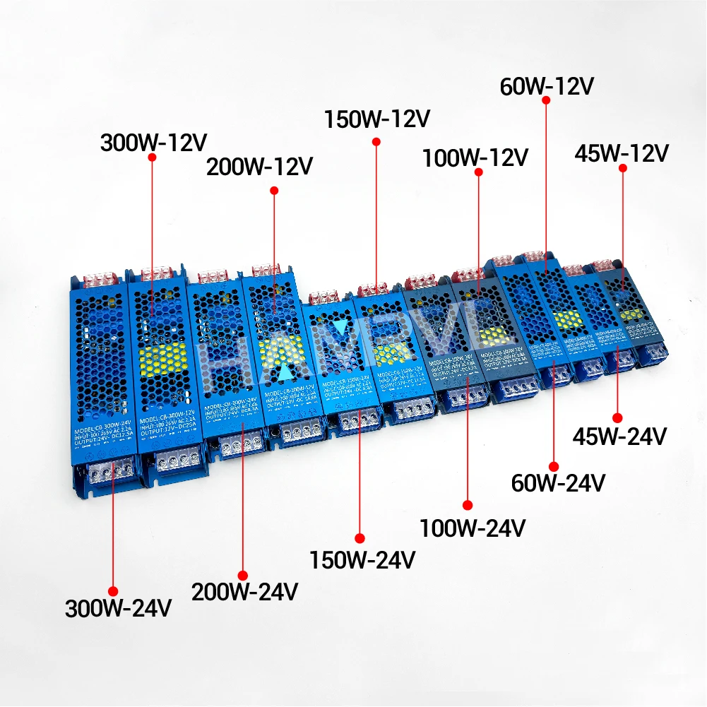 Ultra thin Lighting Transformers for LED strips constant power supply driver 110V220V to DC 12v/24v 45W 60W 100W 150W 200W 300W