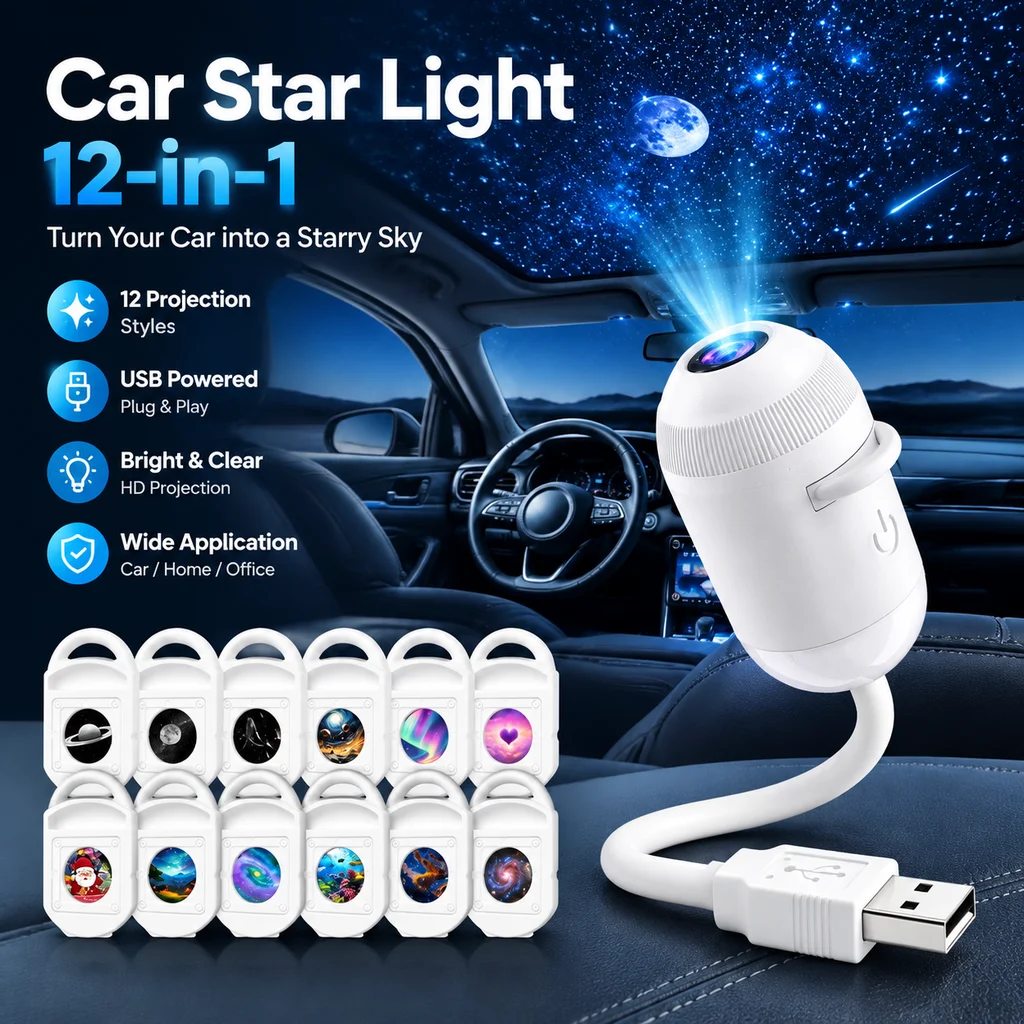 USB Starry Sky Projector Light, Adjustable-Angle Car Ambient Light,Decorative Light for Bedrooms, Living Rooms,and Car Interiors