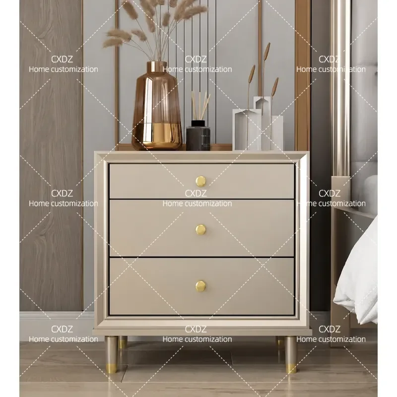 American Light Luxury Solid Wood Bedside Table Simple Modern Nightstand Bedroom White Storage Cabinet for Small Apartment