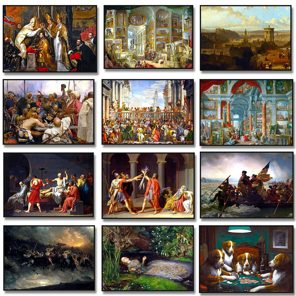 Pinturas clásicas europeas famosas que cruzan el Delaware, la caza salvaje de Odin Ophelia, póster, lienzo impreso, decoración del hogar para habitación
