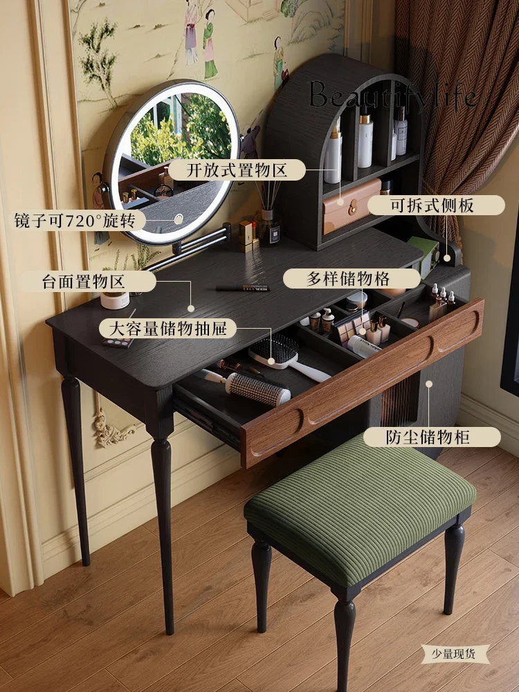 

retractable makeup table solid wood designer fashion Dresser French retro bedroom end of bed
