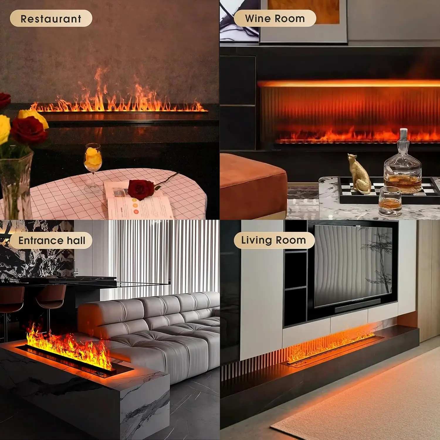 Contemporary Electric Mist Fireplace with Aromatherapy Humidifier Realistic LED Flame Decorative Heating for Modern Homes