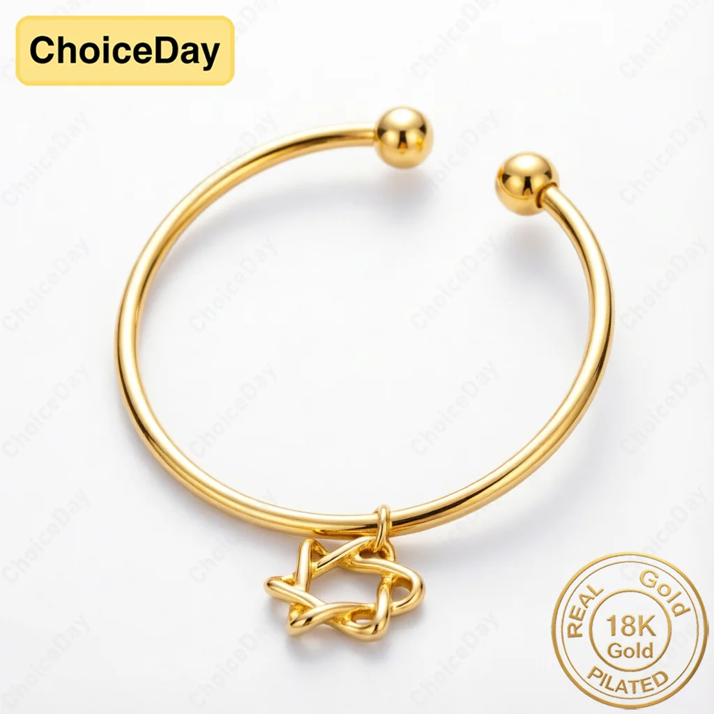 18K Gold Plated Delicate Openwork Star Bangle Women's Fashionable and Charming Party Gift and Wedding Jewelry