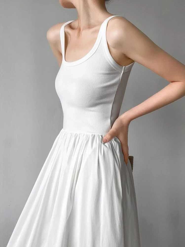 High Quality French Casual Long Dresses For Women 2024 New Summer Korean Elegant Fashion OL Dress Sleeveless Casual Dress