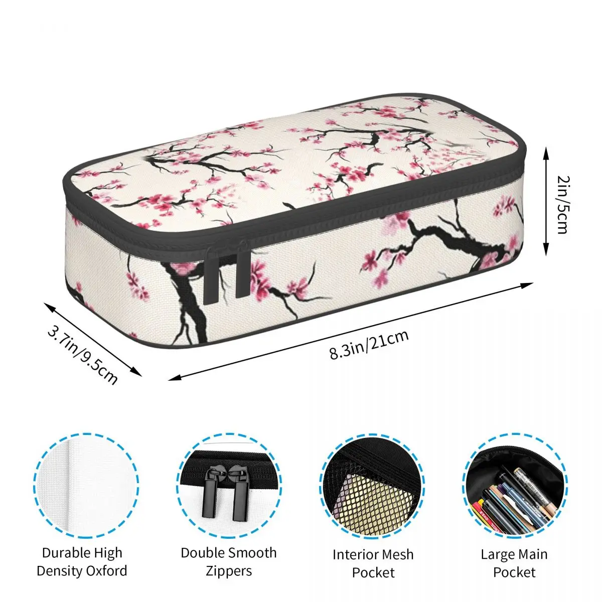 Plum Sakura Cherry Blossom Pencil Case for Boys Girls School Pen Box Pencil Bag Stationery Supplies Pen Holder Bag