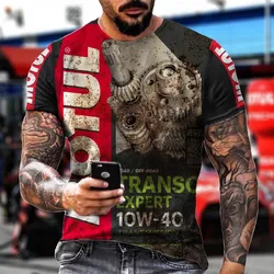 Classic Retro Motorcycle Tough Guy Style Summer Men's T-Shirt 3d Printed Street Trend Short-Sleeved Casual Fashion O-Collar Top