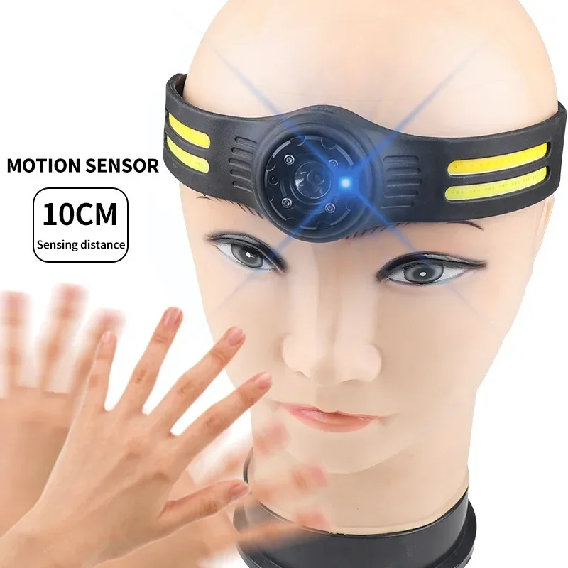 Induction Headlamp Adjustable COB Headlight Running Flashlight with Built-in Battery USB Rechargable Head Light