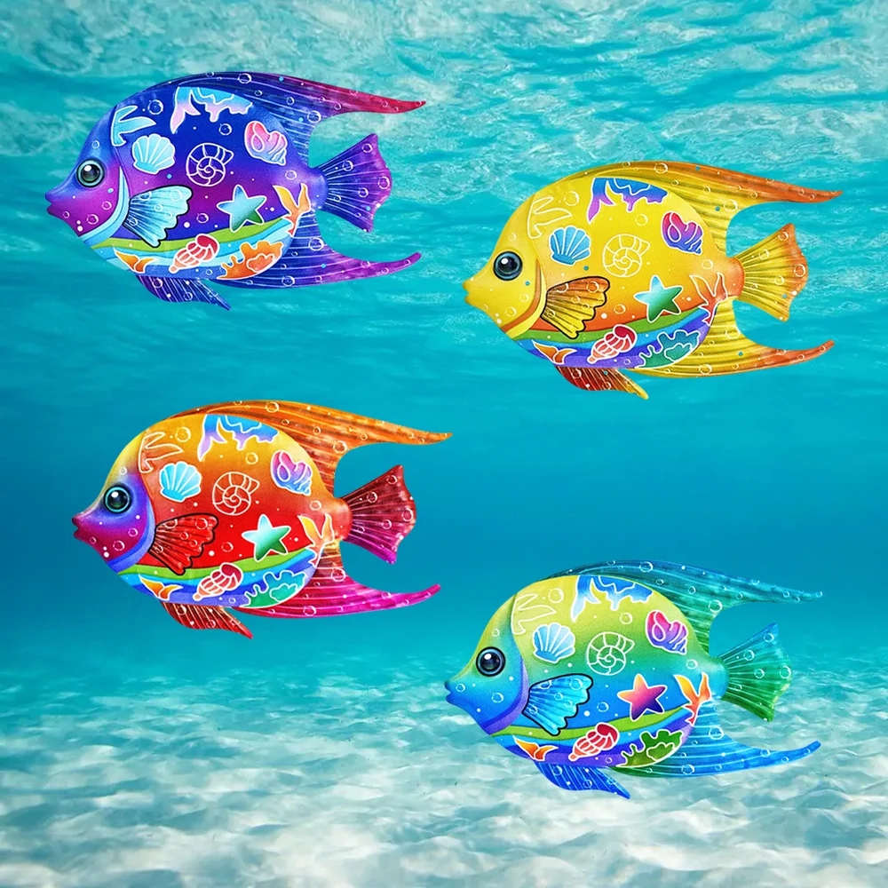 Eye-catching Metal Ocean Fish Wall Decor Hanging Wall Outdoor Garden Sculpture Statues Home Yard Party Pool Bathroom Living Room