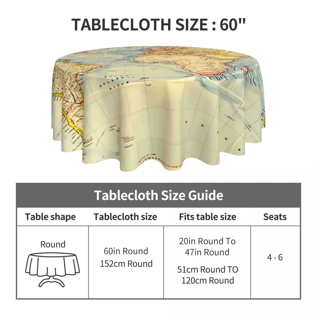 World Map Tablecloth Vintage Map Of The World 1883 Outdoor Round Table Cover Kawaii Graphic Table Cloth For Events Dining Tables