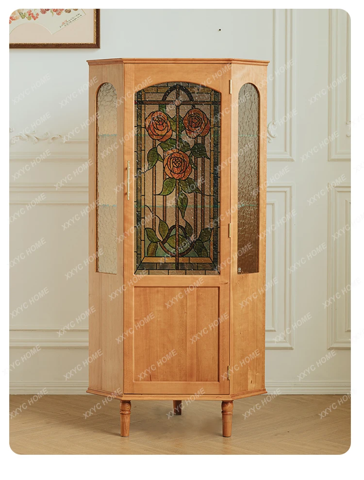 Rose corner cabinet Cherry wood solid wood wine cabinet  living room triangular corner corner cabinet