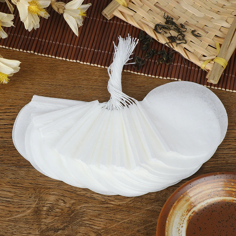 100PCS 6cm White Round Tea Bags Empty Filter Paper Teabags With String For Herb Tea