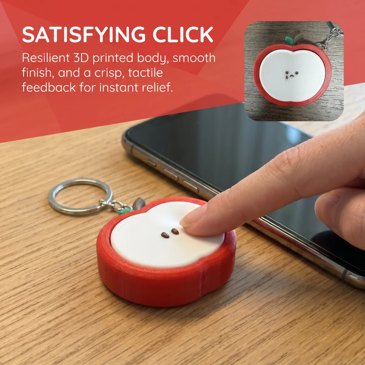 1pc 5.1cm Cute Apple Fidget Clicker Keychain, 3D Printed Stress Relief Toy for EDC