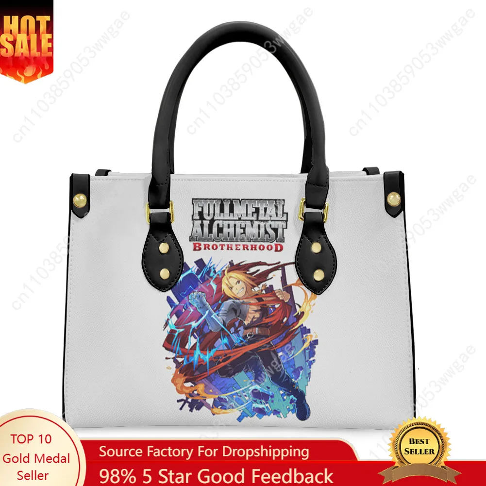 

Fullmetal Alchemist Tote Bags Purse Women Man Personalized Text Image PU Leather Customized Handbags Commuter Shopping Gift Bags