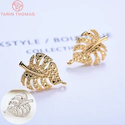 (2024)6PCS 10x14.5MM 24K Gold Color Brass Leaf Leaves Stud Earrings Earring Clip High Quality DIY Jewelry Making Findings