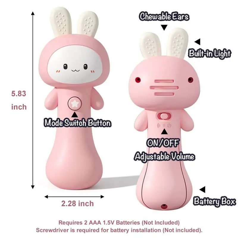 A07I Coelhinho Bebê Chocalho Interativo Dentição e Sensorial Ideal Cesta de Páscoa Stuffer Para Bebê Rosa