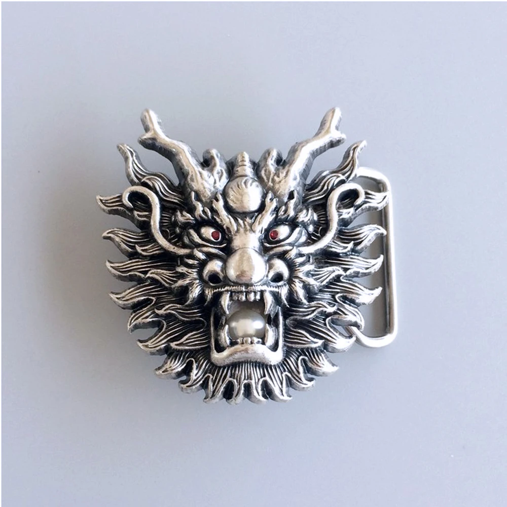 Vintage Silver Plated Imitate Plastic Peal Rhinestones Dragon Belt Buckle BUCKLE-AN005SL
