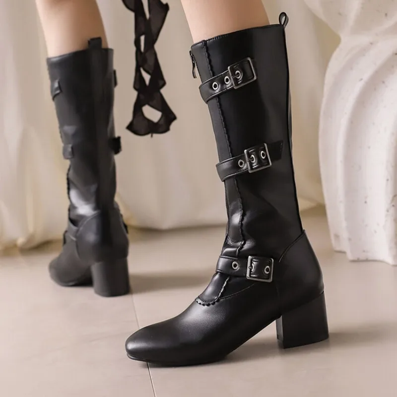 

2026 Autumn/Winter New Solid Color Sexy Belt Buckle Decoration Short Boots High Heels Women's Boots Size 33-50