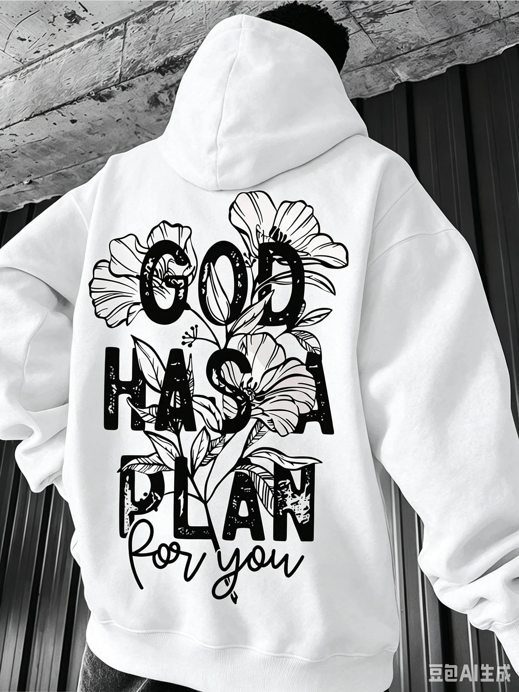 Men Autumn Winter Hoodie God Has A Plan for You Floral Print Hooded Sweatshirt Casual Long Sleeve Pullover Hoodies for Men