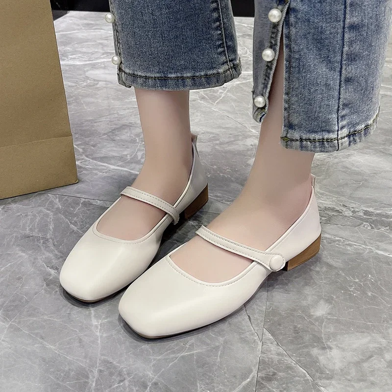 Korean Style Shoes Casual Women's Sports Shoes High Heels Flat Soft Shallow Mouth Square Head 2024 New Fashion Retro Summer