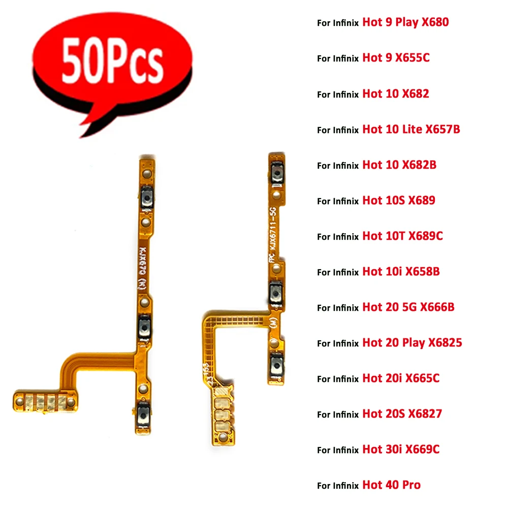 50Pcs，NEW Power on/off Volume Key Button Flex Cable Ribbon For Infinix Hot 9 Play 10 20 5G 10 Lite 10s 10T 10i 20i 20S 40 Pro