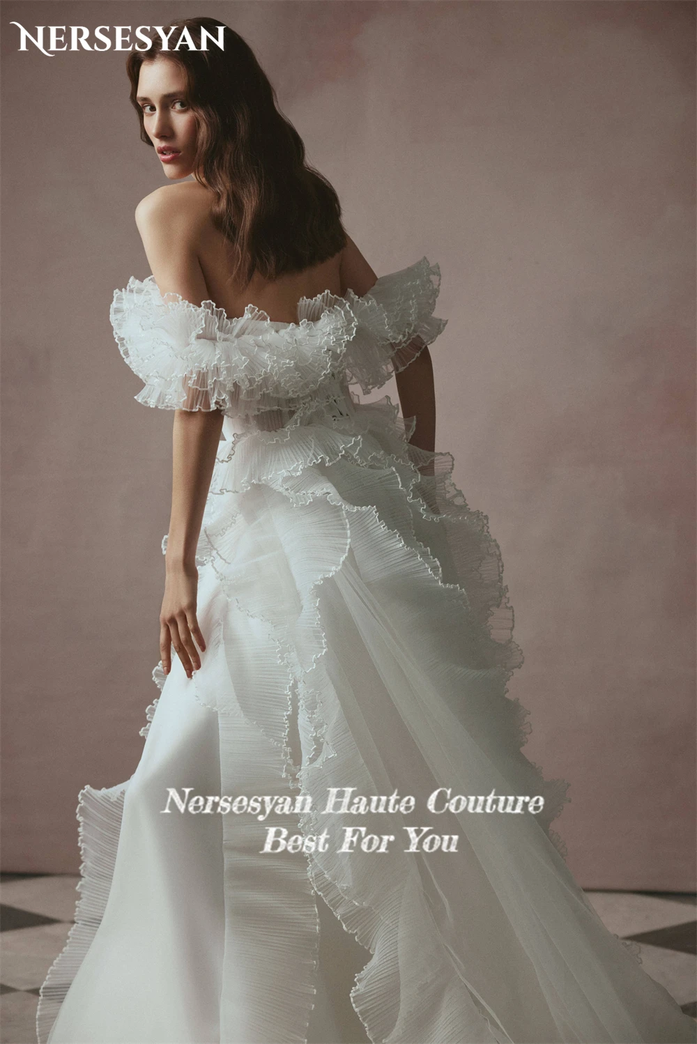 Nersesyan-vestidos de novia de tul con volantes y Espalda descubierta, vestidos de novia de princesa, hombros descubiertos, abertura lateral alta