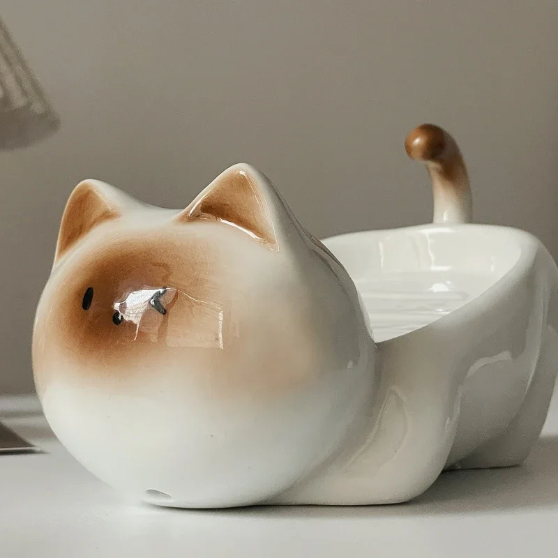 Siamese Cat Ceramic Soap Box, Simplicity, Household Creative, Cute Cartoon, Perforation-free, Small Art Drain Dish