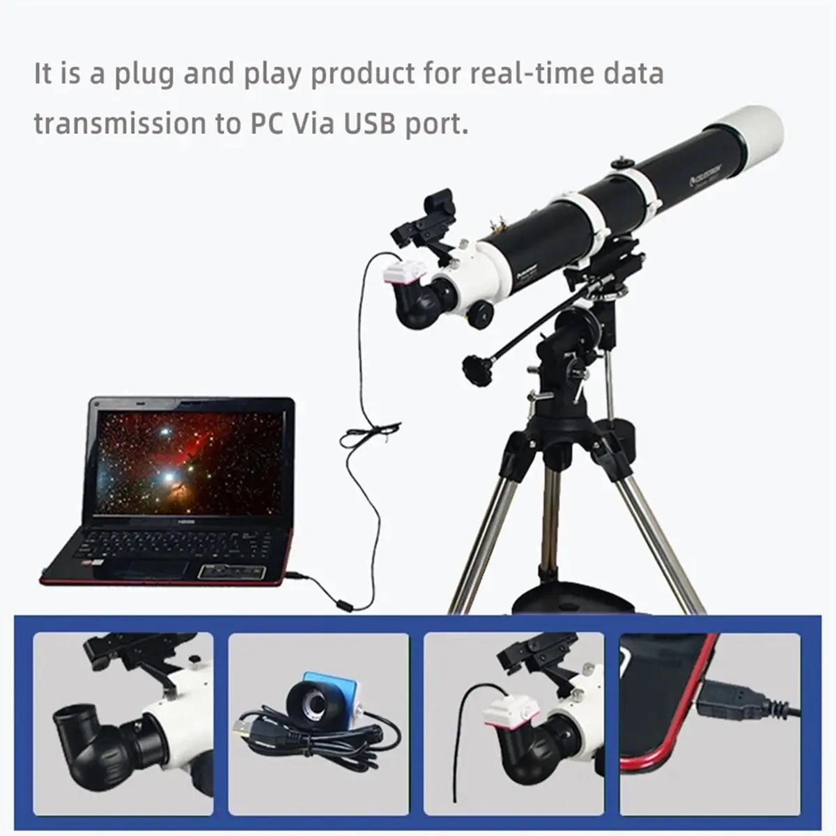 1.25 Inch Digital Electronic Eyepiece Camera for Telescopes USB Port, Real-Time Streaming