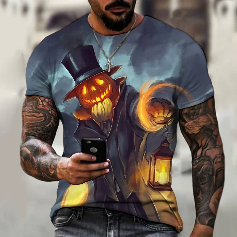 Men's Halloween Pumpkin Head Printed T-shirt 3D Printed Casual Personality T-shirt Street Fashion Hip Hop Sports Short Sleeve