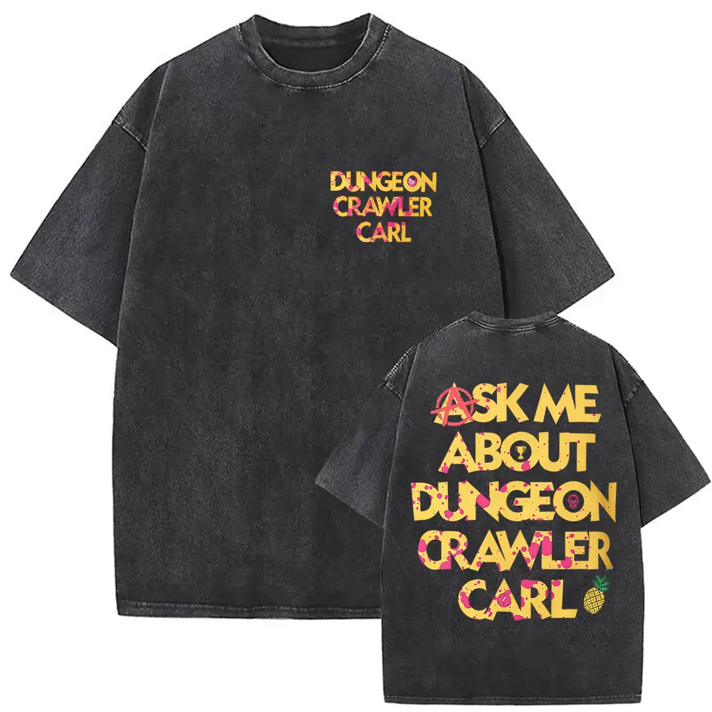 Dungeon Crawler Carl Ask Me about Vintage Washed T Shirt Princess Donut Summer Oversized Cotton T-shirt Men Women Game Fans Tees