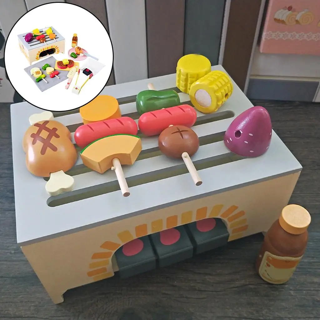 Juego de juguetes para niños pequeños, juego de barbacoa, juguetes artesanales de madera