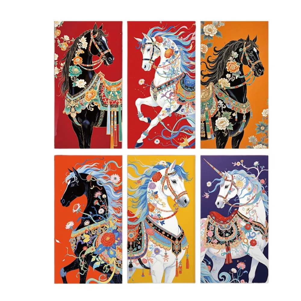 

6pcs Horse Year Design Chinese New Year Envelope Traditional Creative Red Envelope Cartoon Blessing Lucky Red Pockets