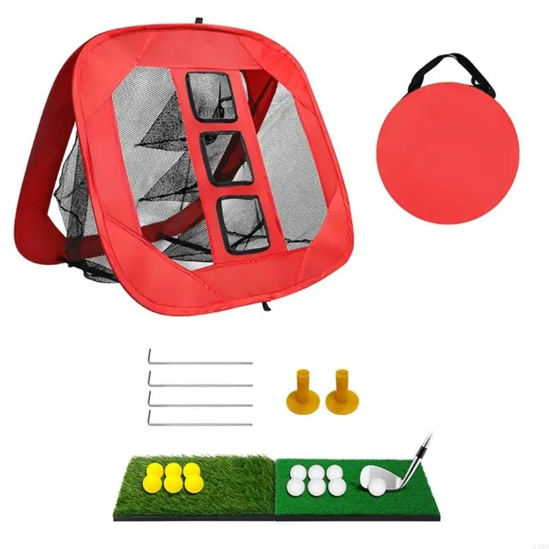 Home Golf Hitting Net Set with Foldable Frame and Pocket Openings 24BD