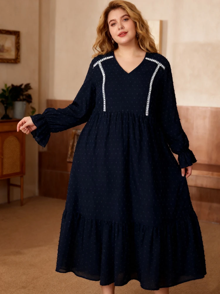 

Hot seller Bohemian V-Neck Long Dress With Lace Elastic Cuffs Plus Size Dresses On Sale Clearance Party Elegant Evening Dresses