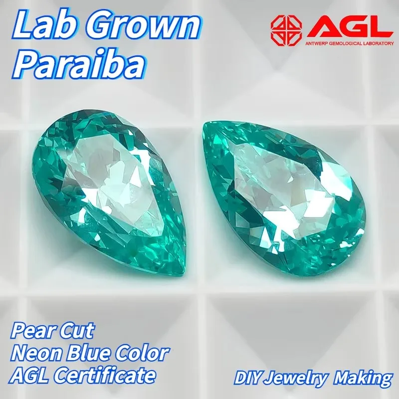 

Par-Lab Grown Paraiba Pear Cut Neon Blue Color for DIY Advanced Jewelry Making Inlay Ring Necklace Selectable AGL Certificate
