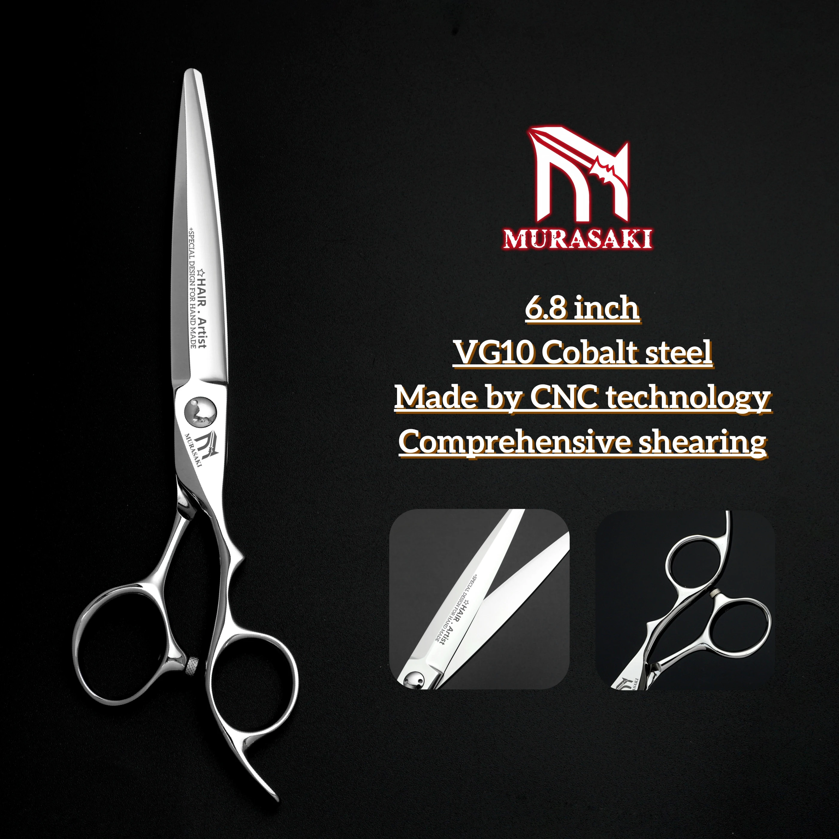 

MURASAKI CNC hair cutting scissors，Professional barber shears，6.1 and 6.8 inch made by VG10 steel，High-end barber accessories