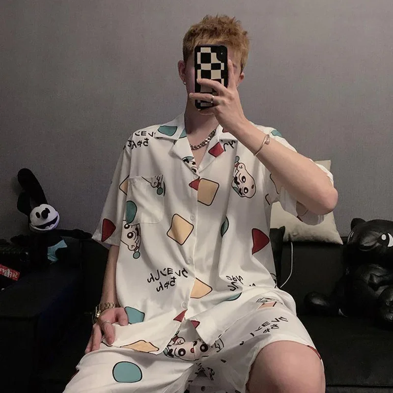 

New Pajamas Youth Short-sleeved Shorts Lightweight Casual Comfort and Soft Can Be Worn Outside The Home Wear Men's Pajamas Set