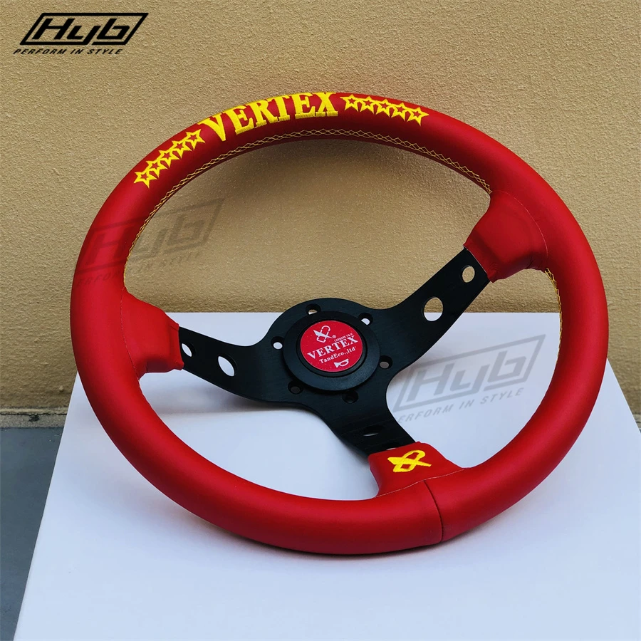 Couro Vermelho Vértice Volante, Universal Drifting Carro Volante, Deep Dish, JDM, 13"