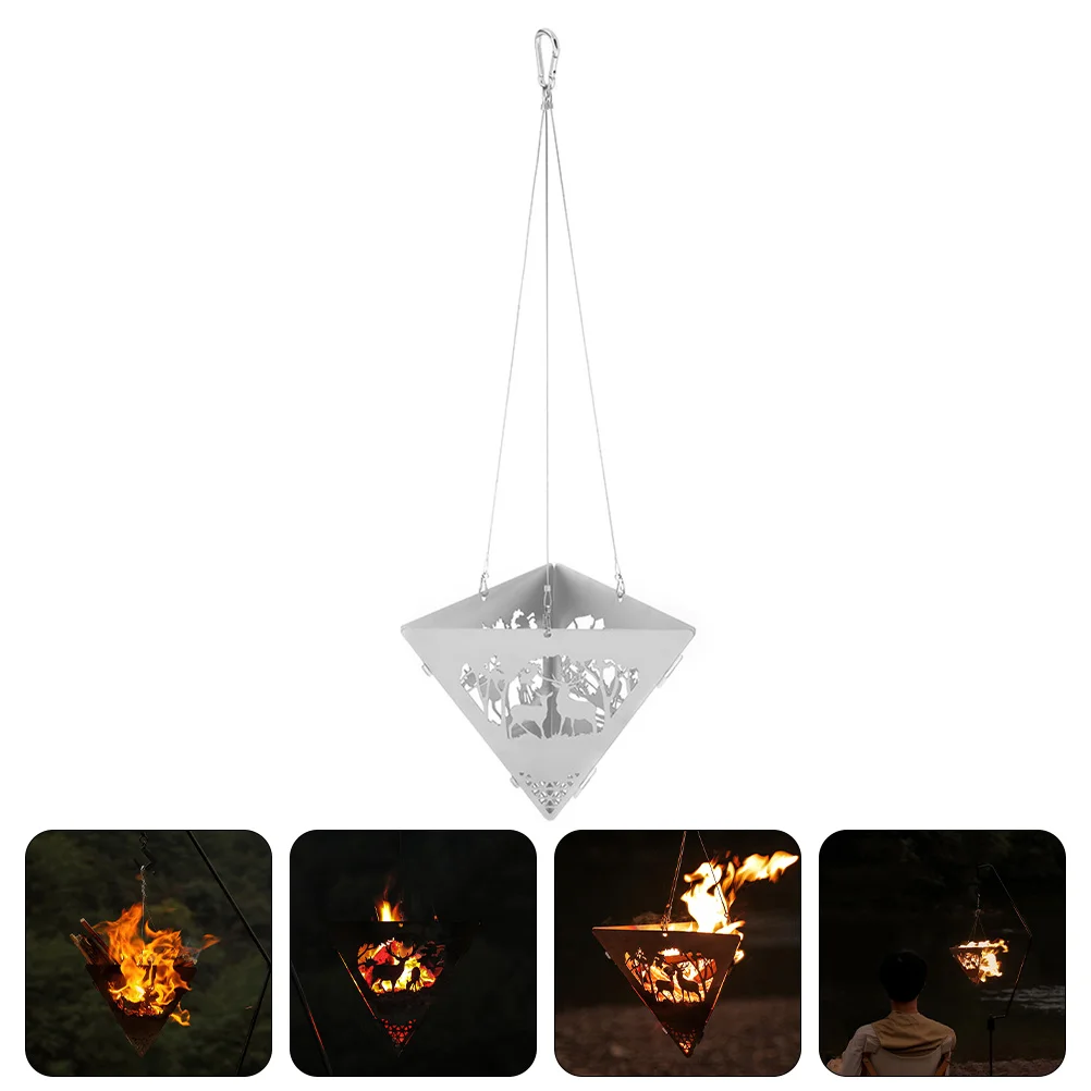 

1 Set Stainless Steel Triangle Hanging Bonfire Portable Detachable Camping Bbq Stove Adjustable Height Metal Stove For Outdoor