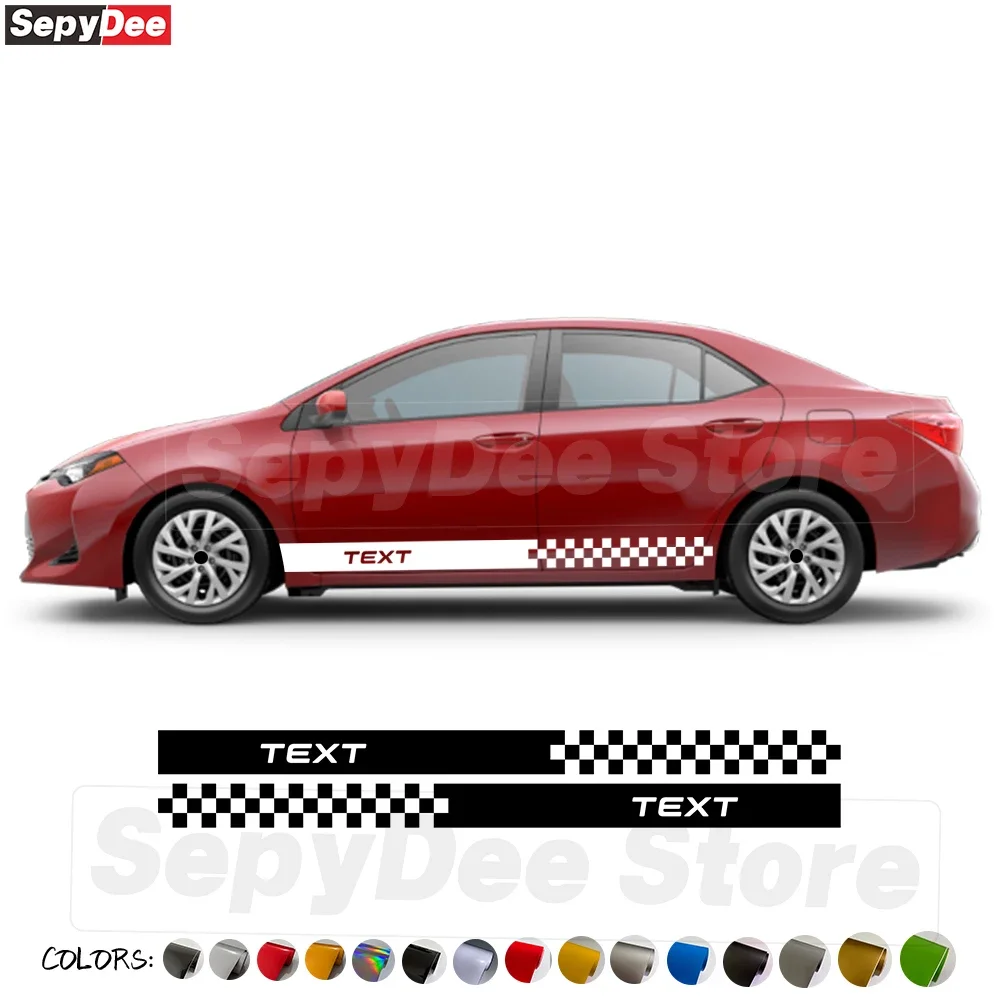 

2Pcs for Toyota Corolla Car Door Side Skirt Stickers Sedan Hatchback Text Customized Checkered Long Stripes Decal Accessories