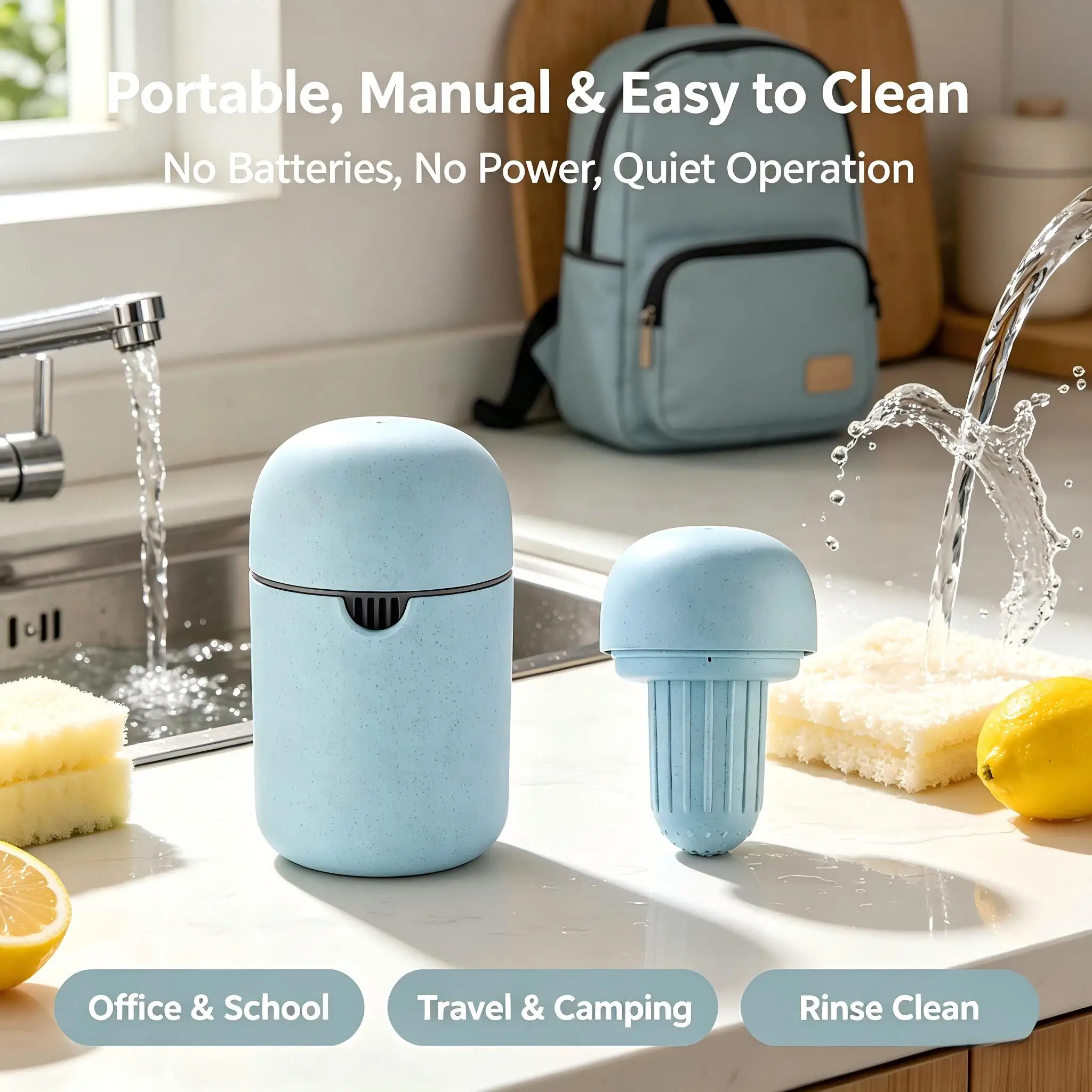 Portable Manual Citrus Juicer 2-in-1 Wheat Straw Juicer Cup with Built-In Strainer for Orange Lemon Squeezer Travel Office Kitch
