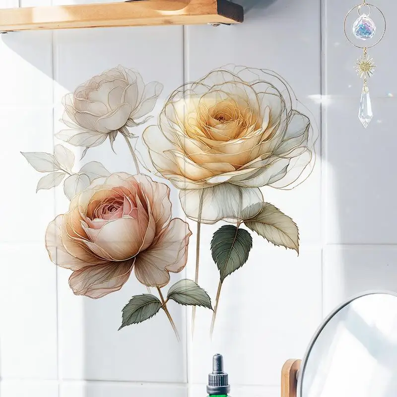 New Sale Watercolor Flower Stickers Toilet Sticker Bright Wall For Home Vinyl Car Decal Toilet Decoration