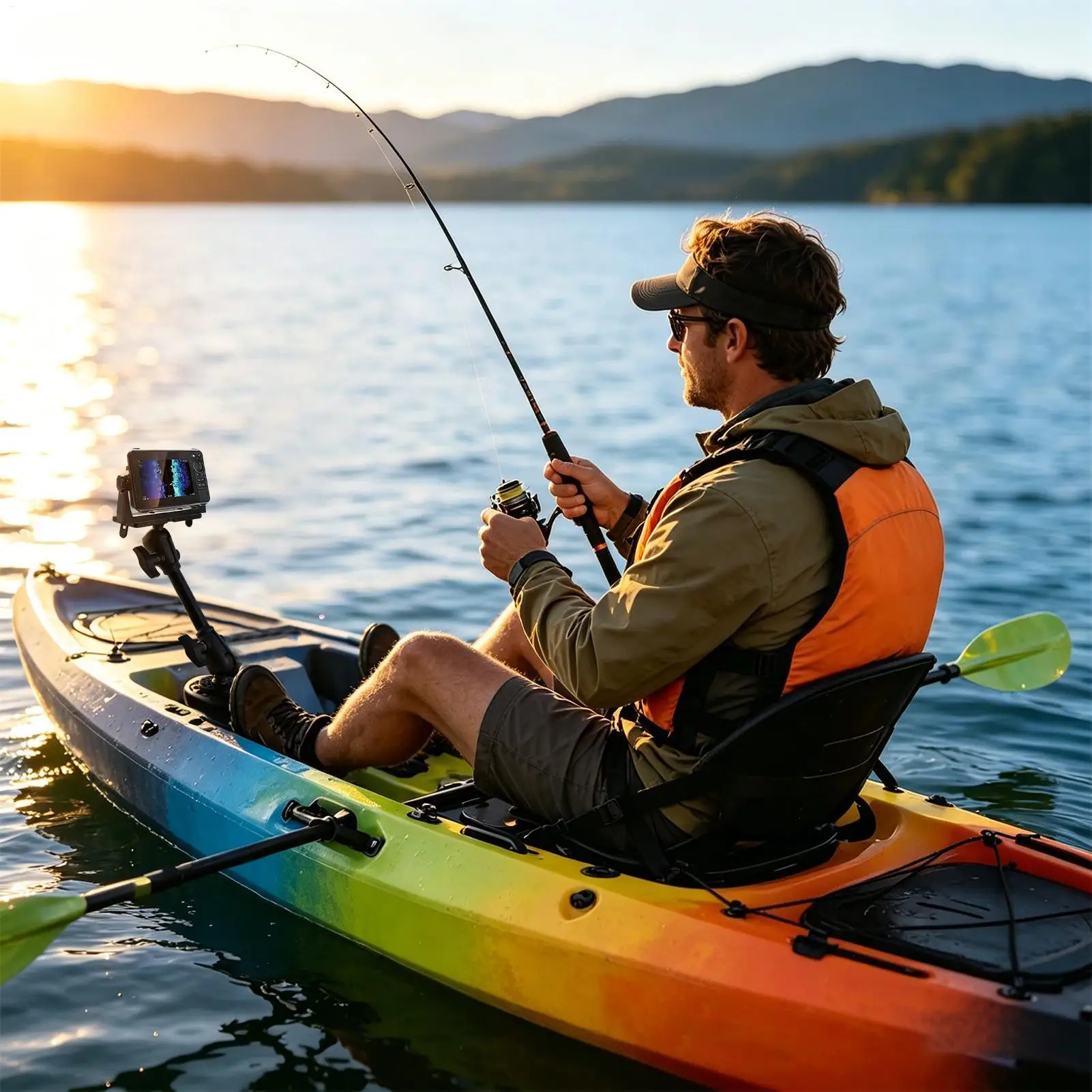 Kayak Transducer Mount 360 Degree Rotating Electronic Holder Fish Finder Mounts With Extended Rod For Boats For Boat Fishing