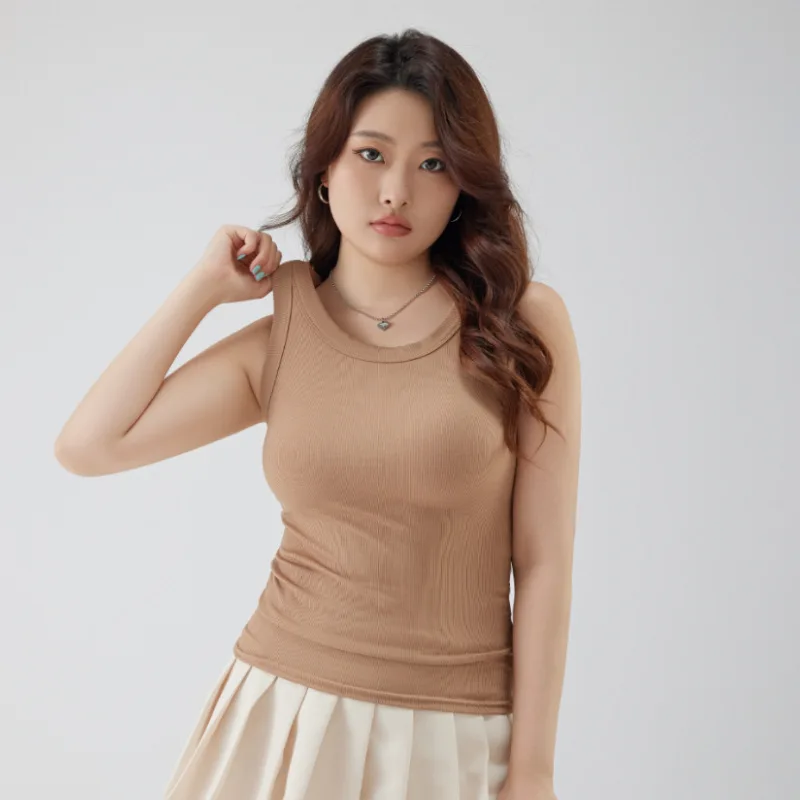 Yapher Women's Sleeveless Solid Color Tank Top Wide Strap Slim Fit Cami Plus Size Breathable Basic Undershirt for Summer Vest