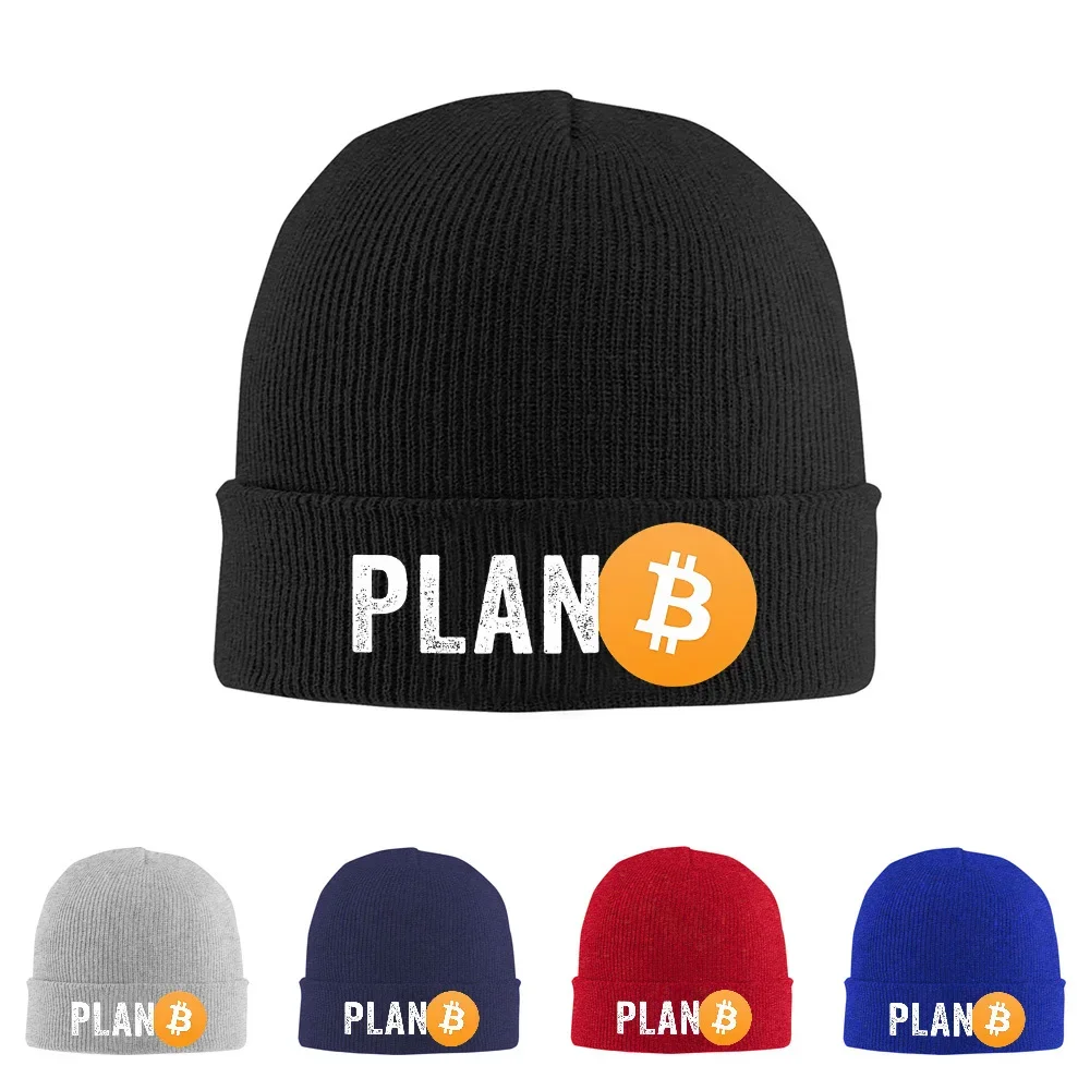 2026 Plan B Bitcoin symbol orange circle Men Women Unisex Knitted Hat Beanie Pullover Cap Winter Thermal Warm Christmas Outdoor
