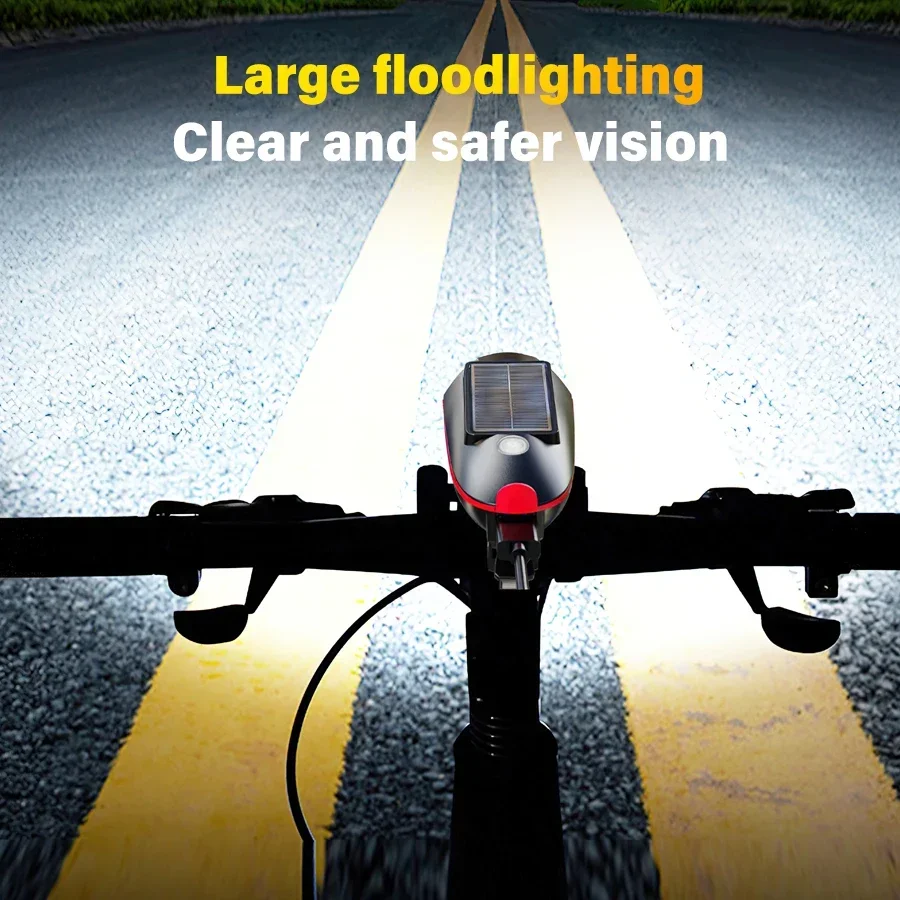 Solar Power Bike Light Waterproof Bicycle Headligh With Loud Bell Safety Riding Lamp Road Bike Headlamp Riding Lighting
