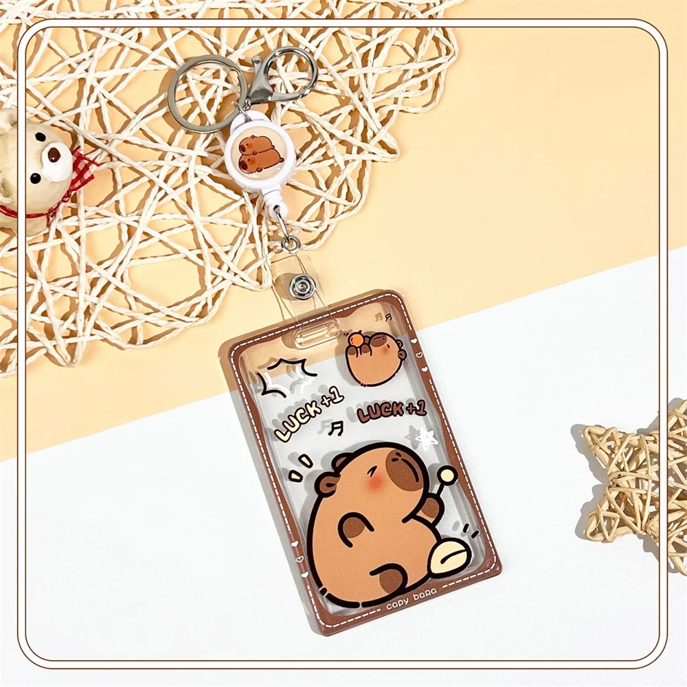 Tempat Kartu Tempat Kartu Foto Kapibara Lucu dengan Gantungan Kunci Kotak Pelindung Foto Transparan Hadiah Alat Tulis Lengan Lencana Siswa