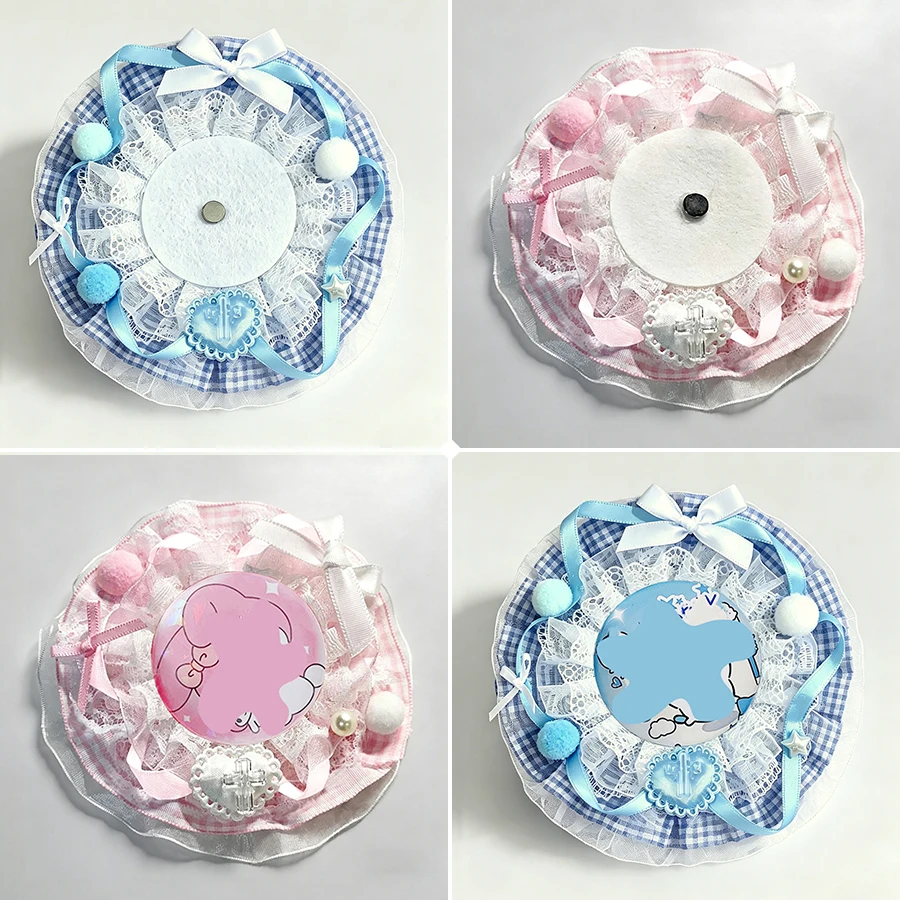 Cute and Sweet Artistic Lace Badge Holder, Plaid Fabric Bow Handmade DIY Anime Cartoon Game Character Peripheral Badge, Celebrity Idol Support Badge, Badge Display Stand, Storage Decoration, Badge Holder, Back-To-School Season, Graduation Season, Homecoming Season, Halloween, Easter, Holiday Gifts, Lolita Creative Small Items, Gumi Goods, Itabag, Itaboard, Material Accessories, Badge Holder