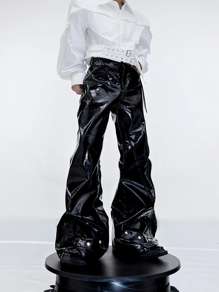 Mauroicardi Spring Autumn Cool Black Shiny Reflective Pu Leather