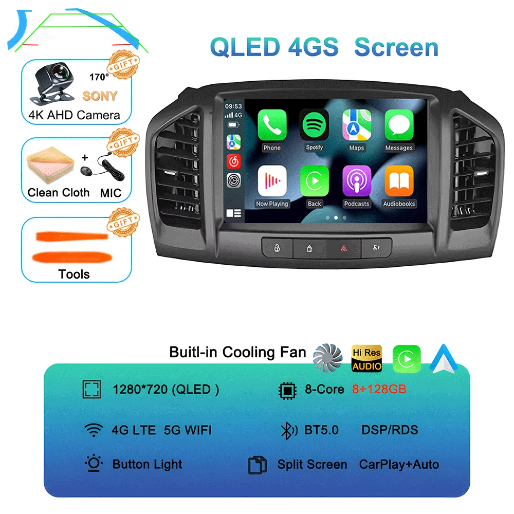 Android 16 Carplay Auto Voor Buick Regal 2009-2013 Opel Insignia 2008-2012 Multimedia Auto Radio Speler WIFi + 4G Geen 2din DVD Stereo