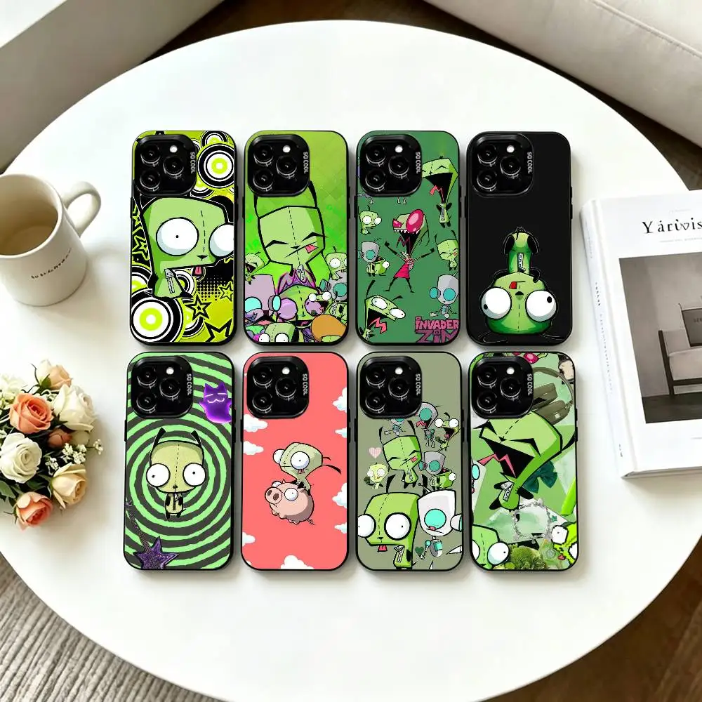 

Cartoon I-Invader Zim Gir Phone Case For iPhone 17,16,15,14,13,12,11 Plus,Pro Max,XS,Colored Silver Plated Inside Cover